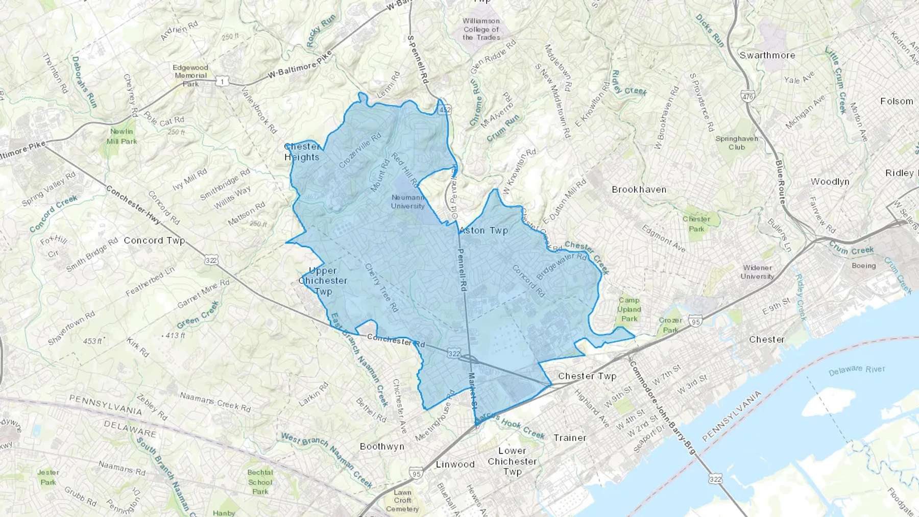 Aston, PA Cash heating Oil delivery map Map of the COD Fuel Oil delivery service area for Aston, PA