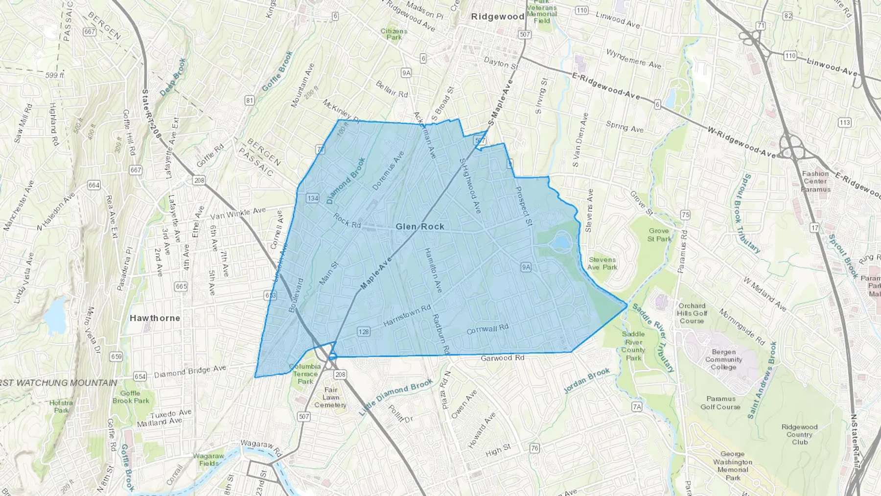 Glen Rock, NJ Cash heating Oil delivery map Map of the COD Fuel Oil delivery service area for Glen Rock, NJ