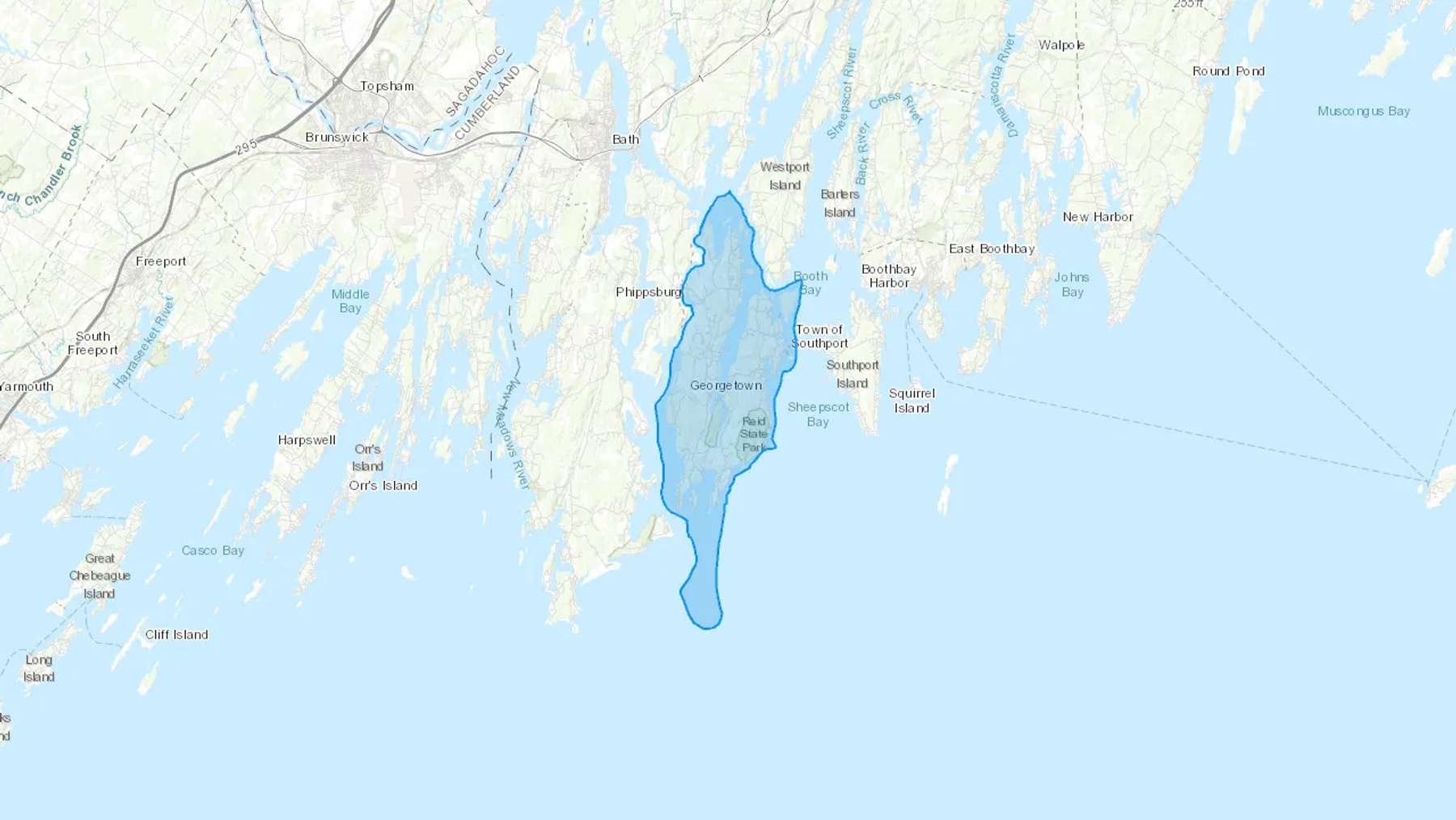 Georgetown, ME Cash heating Oil delivery map Map of the COD Fuel Oil delivery service area for Georgetown, ME