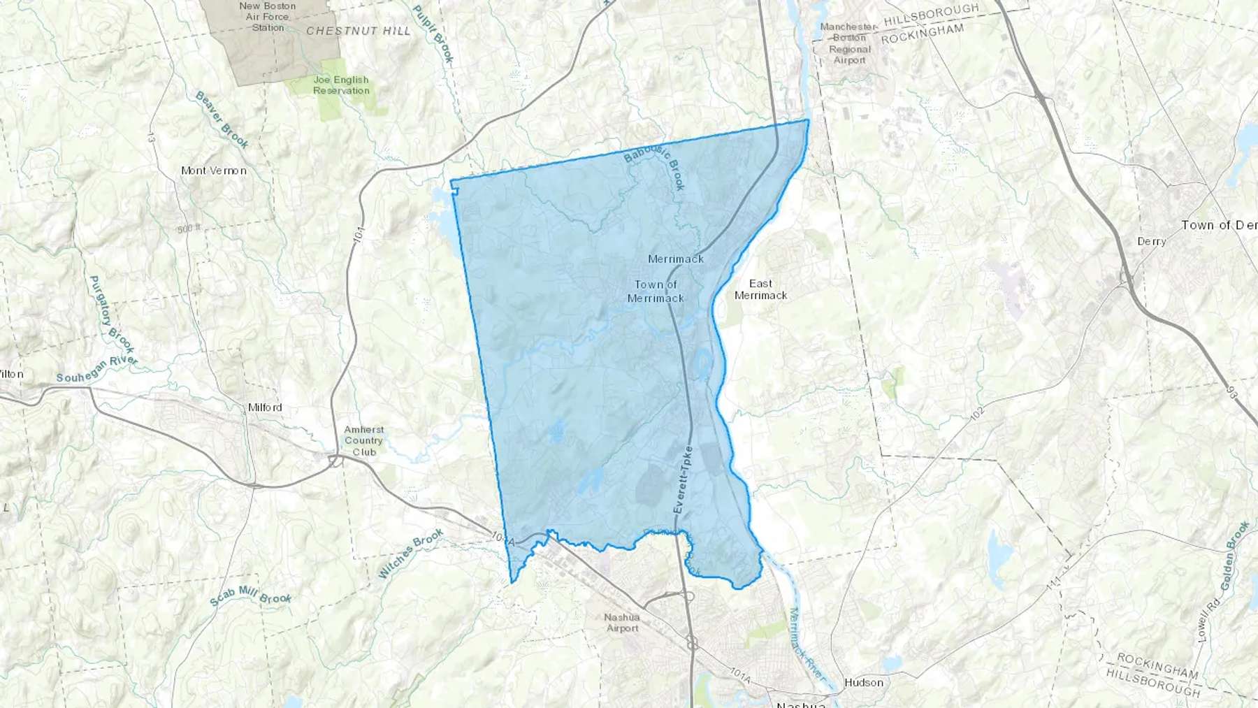 Merrimack, NH Cash heating Oil delivery map Map of the COD Fuel Oil delivery service area for Merrimack, NH
