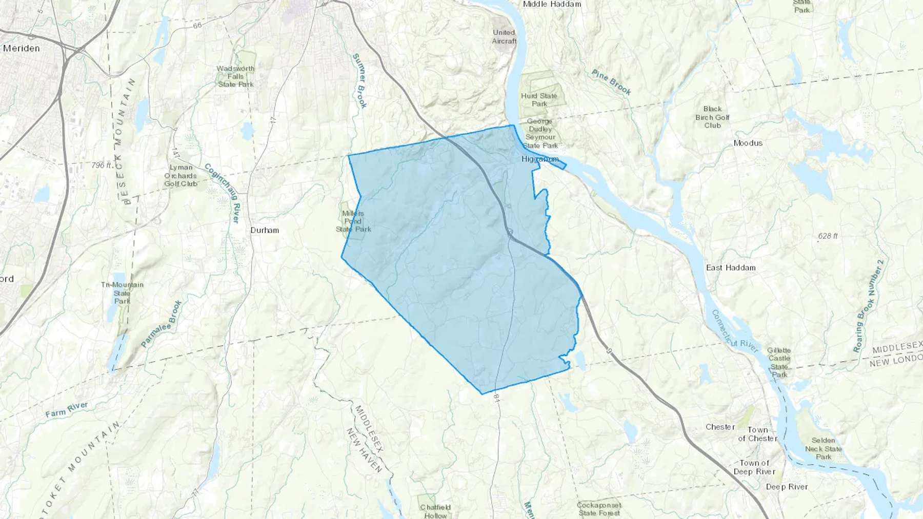 Higganum, CT Cash heating Oil delivery map Map of the COD Fuel Oil delivery service area for Higganum, CT