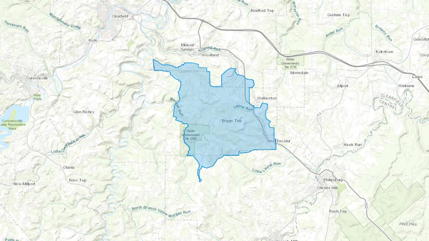 West Decatur, PA Cash heating Oil delivery map Map of the COD Fuel Oil delivery service area for West Decatur, PA