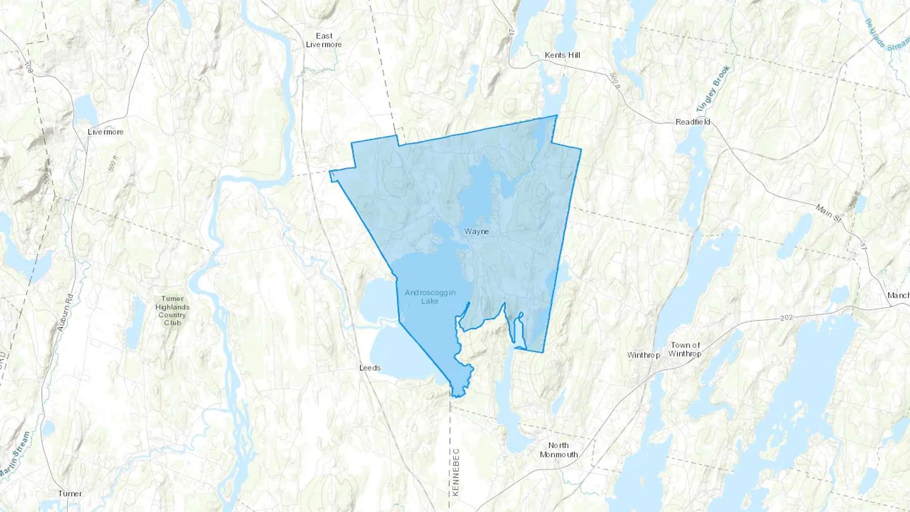 Wayne, ME Cash heating Oil delivery map Map of the COD Fuel Oil delivery service area for Wayne, ME