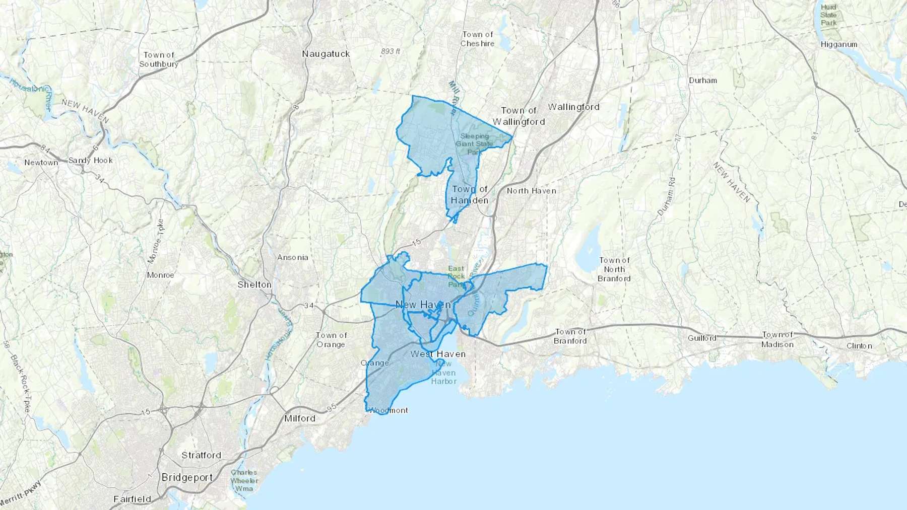 New Haven, CT Cash heating Oil delivery map Map of the COD Fuel Oil delivery service area for New Haven, CT