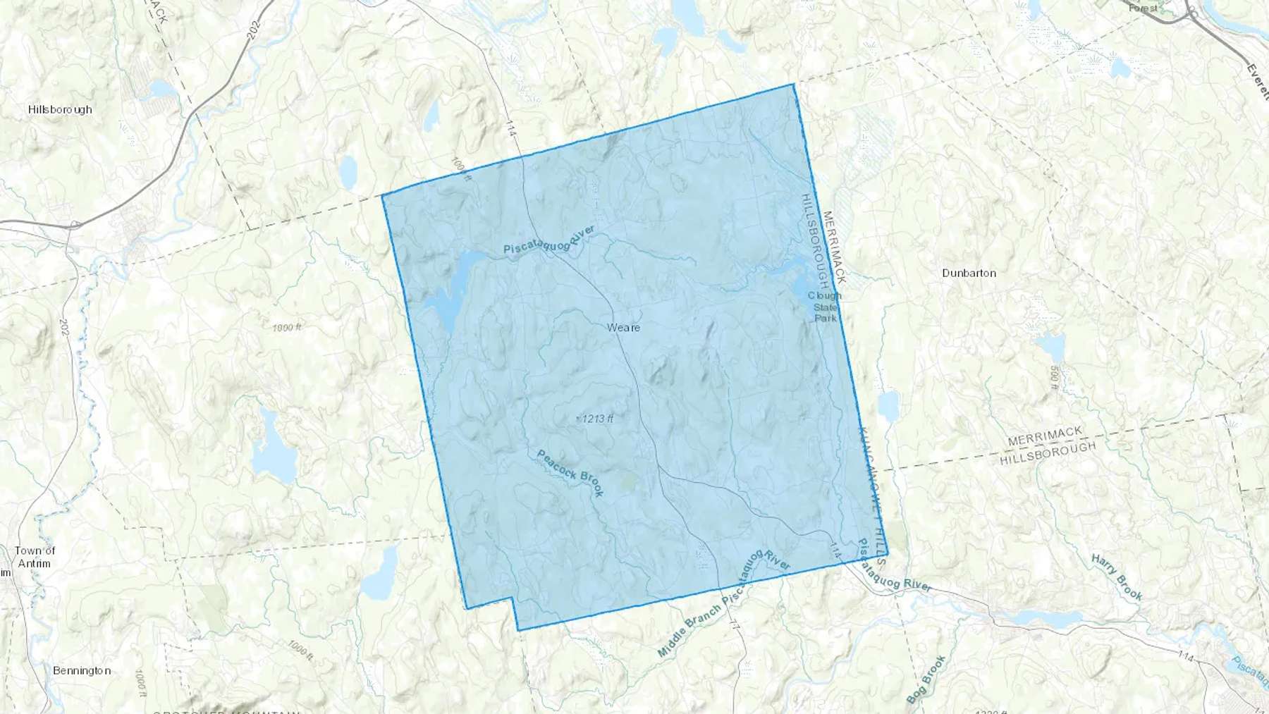 Weare, NH Cash heating Oil delivery map Map of the COD Fuel Oil delivery service area for Weare, NH