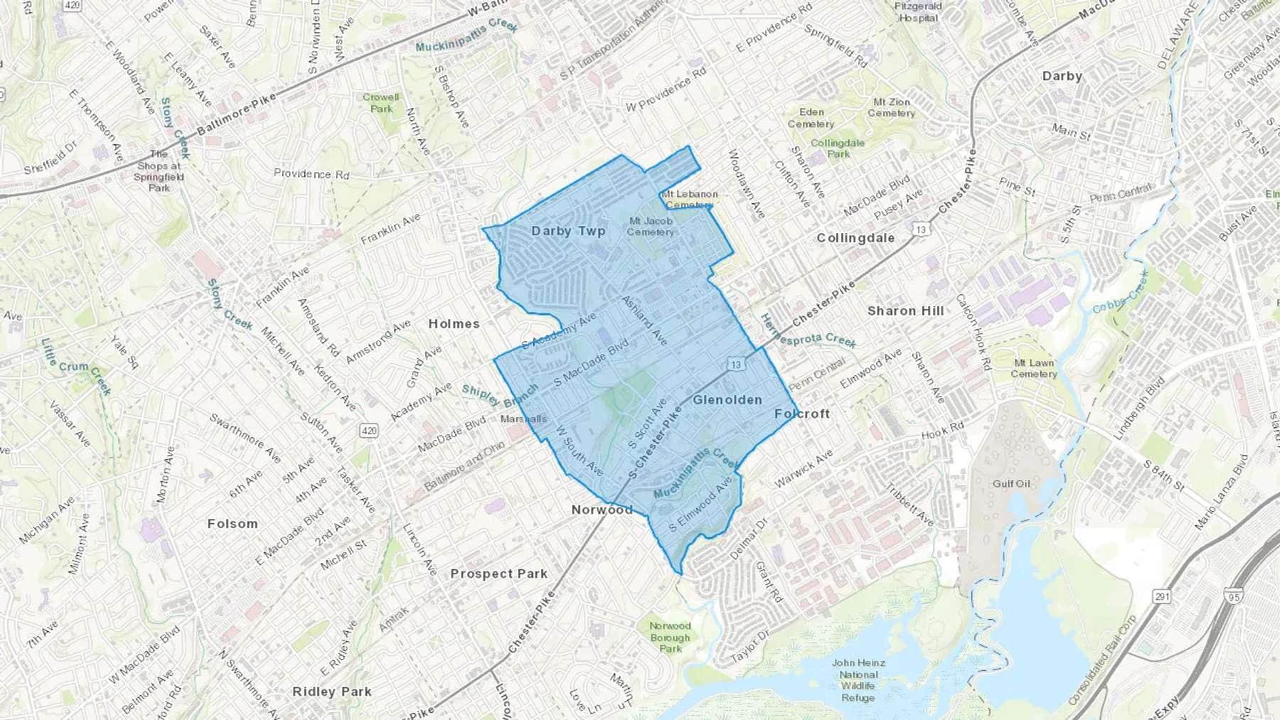 Glenolden, PA Cash heating Oil delivery map Map of the COD Fuel Oil delivery service area for Glenolden, PA