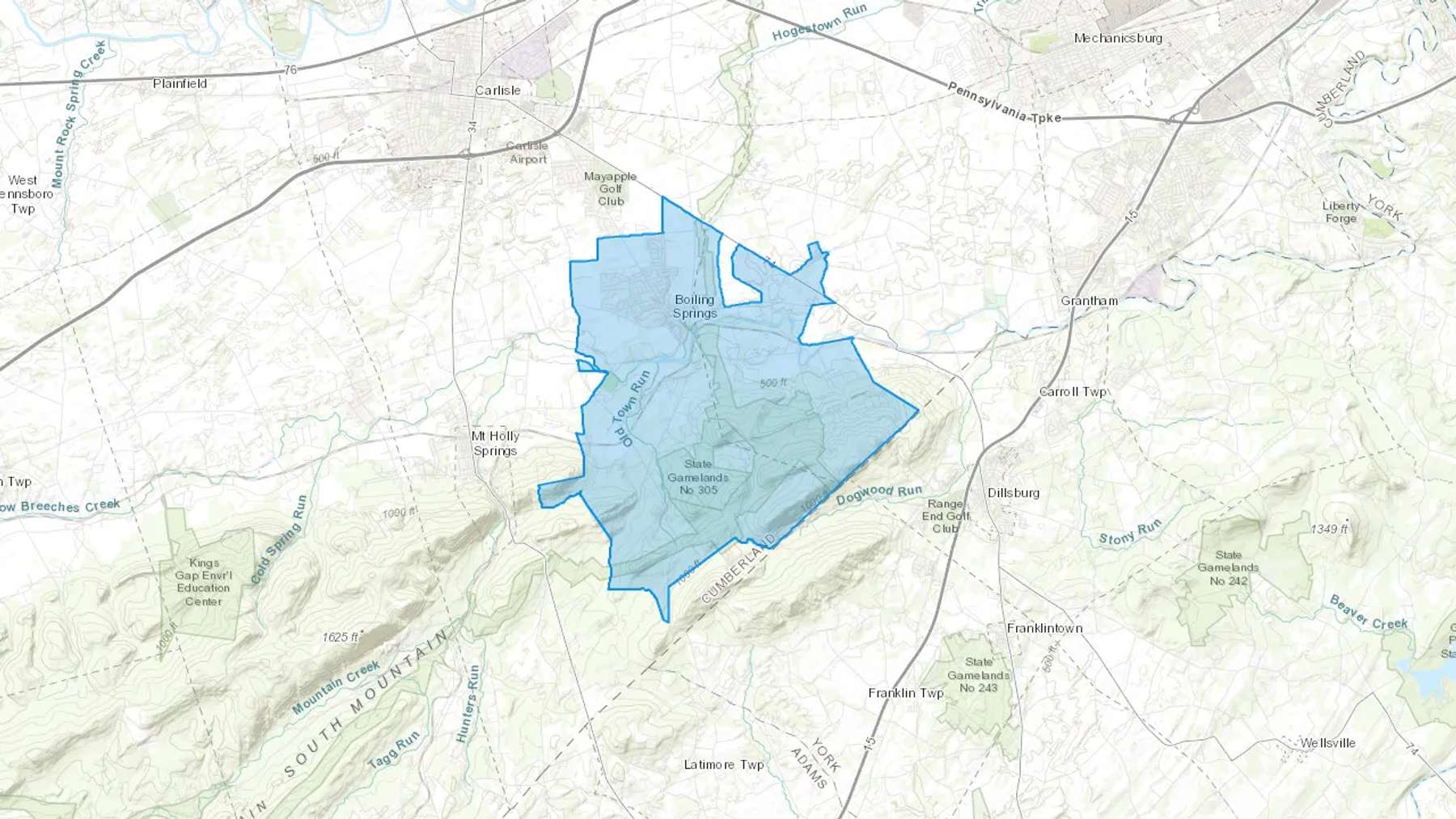 Boiling Springs, PA Cash heating Oil delivery map Map of the COD Fuel Oil delivery service area for Boiling Springs, PA