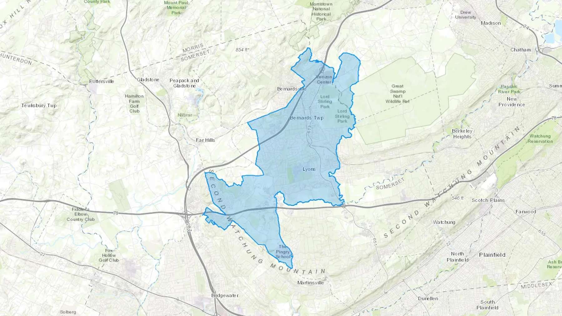 Basking Ridge, NJ Cash heating Oil delivery map Map of the COD Fuel Oil delivery service area for Basking Ridge, NJ