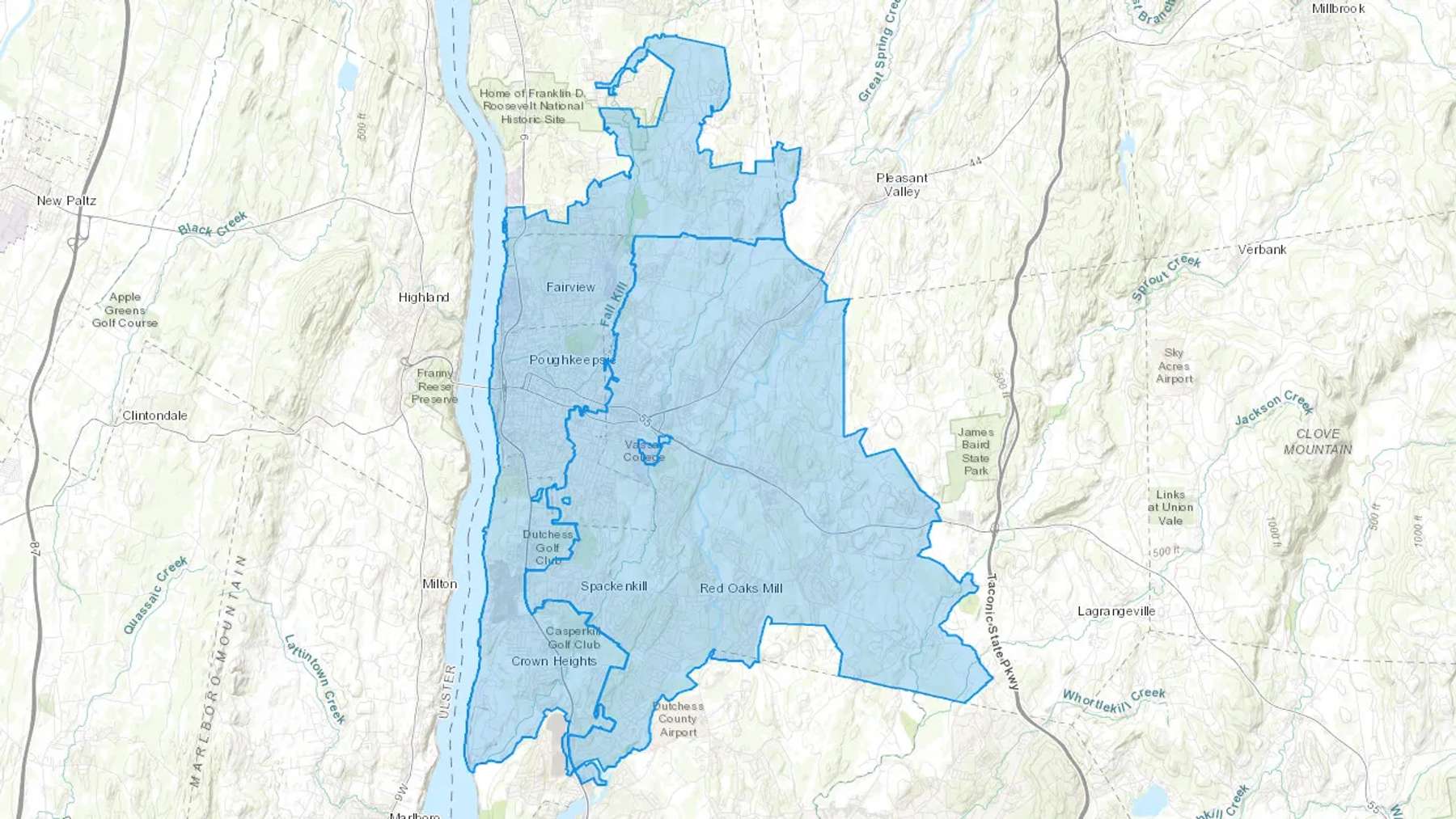 Poughkeepsie, NY Cash heating Oil delivery map Map of the COD Fuel Oil delivery service area for Poughkeepsie, NY