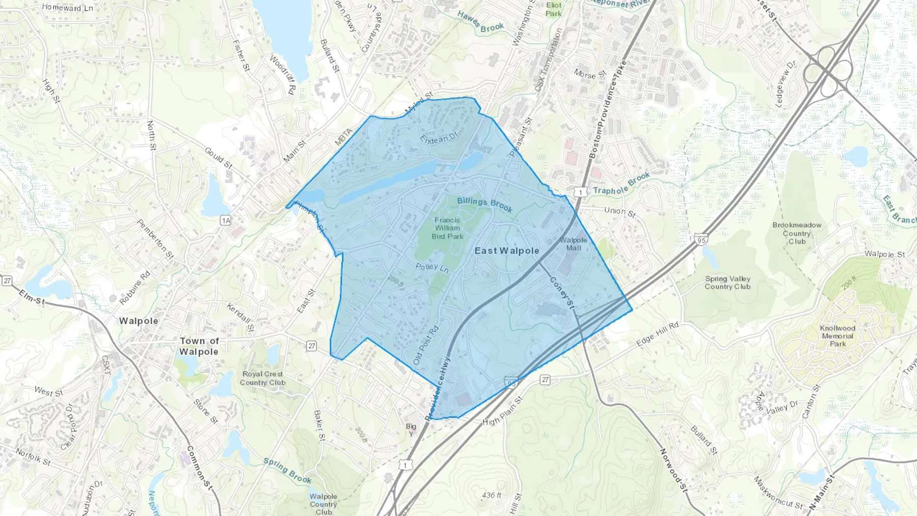 East Walpole, MA Cash heating Oil delivery map Map of the COD Fuel Oil delivery service area for East Walpole, MA