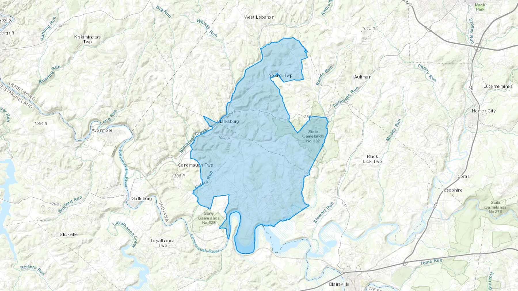 Clune, PA Cash heating Oil delivery map Map of the COD Fuel Oil delivery service area for Clune, PA
