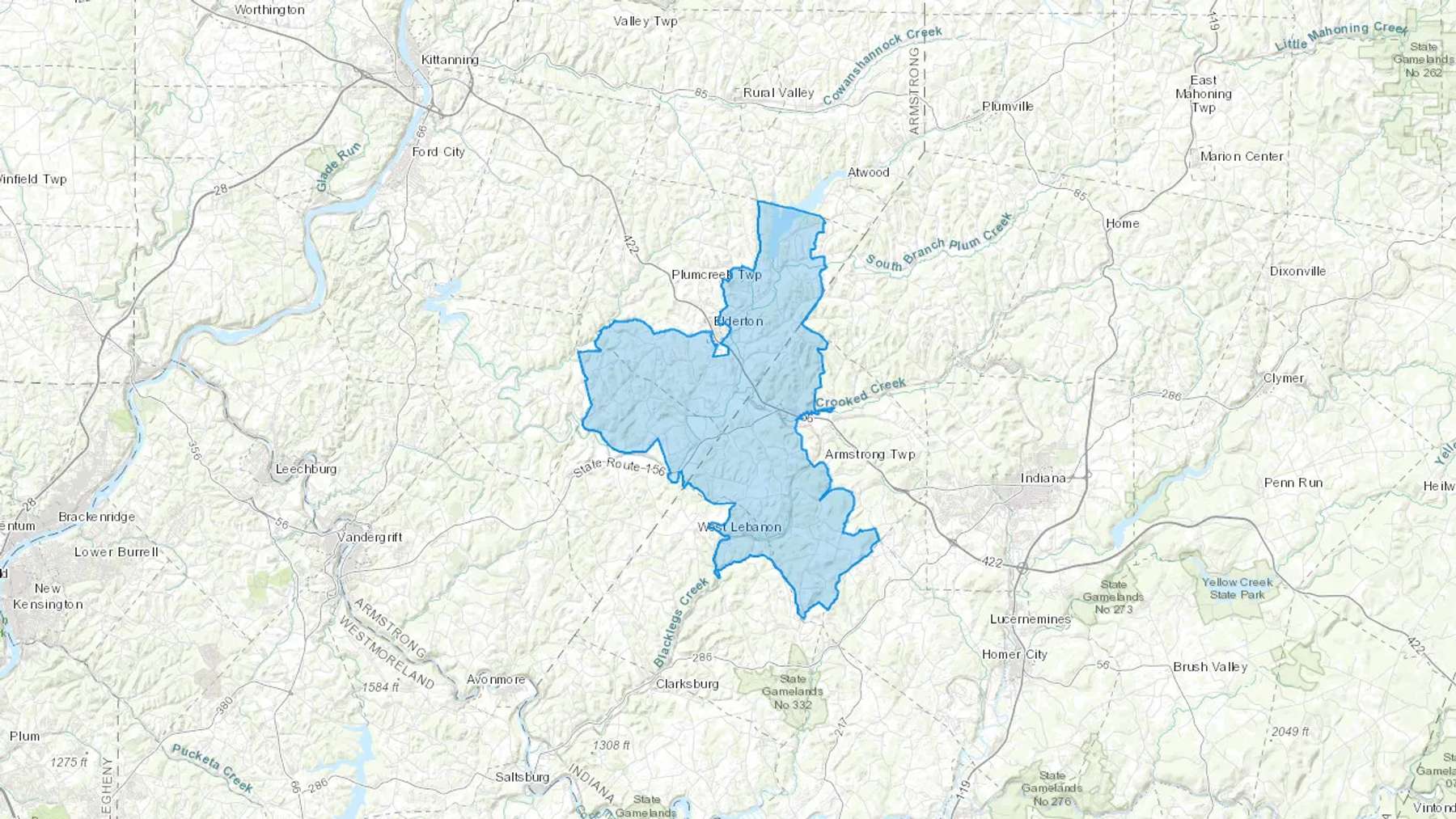 Shelocta, PA Cash heating Oil delivery map Map of the COD Fuel Oil delivery service area for Shelocta, PA