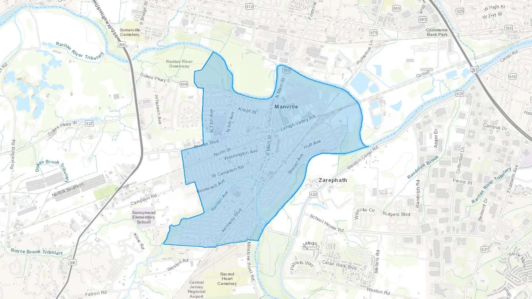Manville, NJ Cash heating Oil delivery map Map of the COD Fuel Oil delivery service area for Manville, NJ