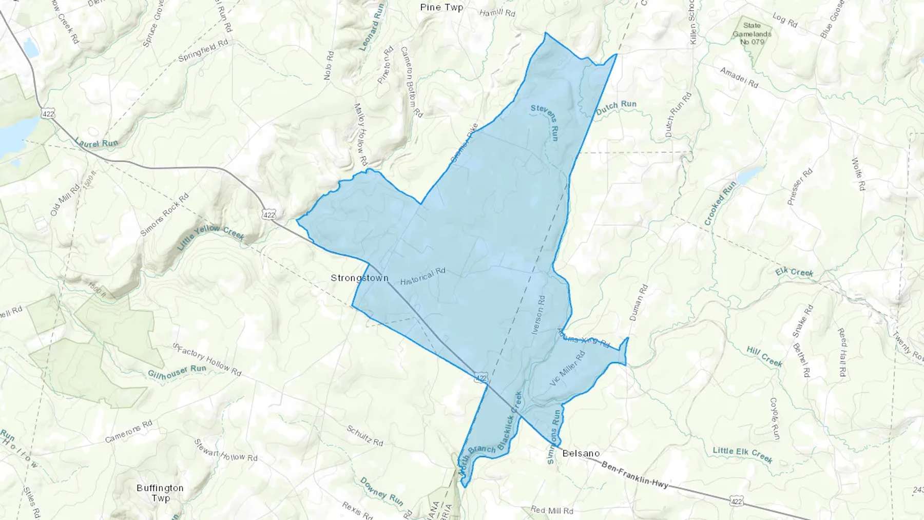 Strongstown, PA Cash heating Oil delivery map Map of the COD Fuel Oil delivery service area for Strongstown, PA