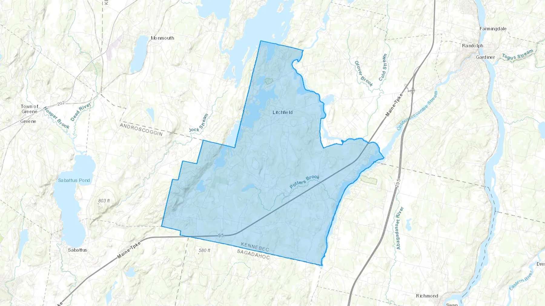 Litchfield, ME Cash heating Oil delivery map Map of the COD Fuel Oil delivery service area for Litchfield, ME