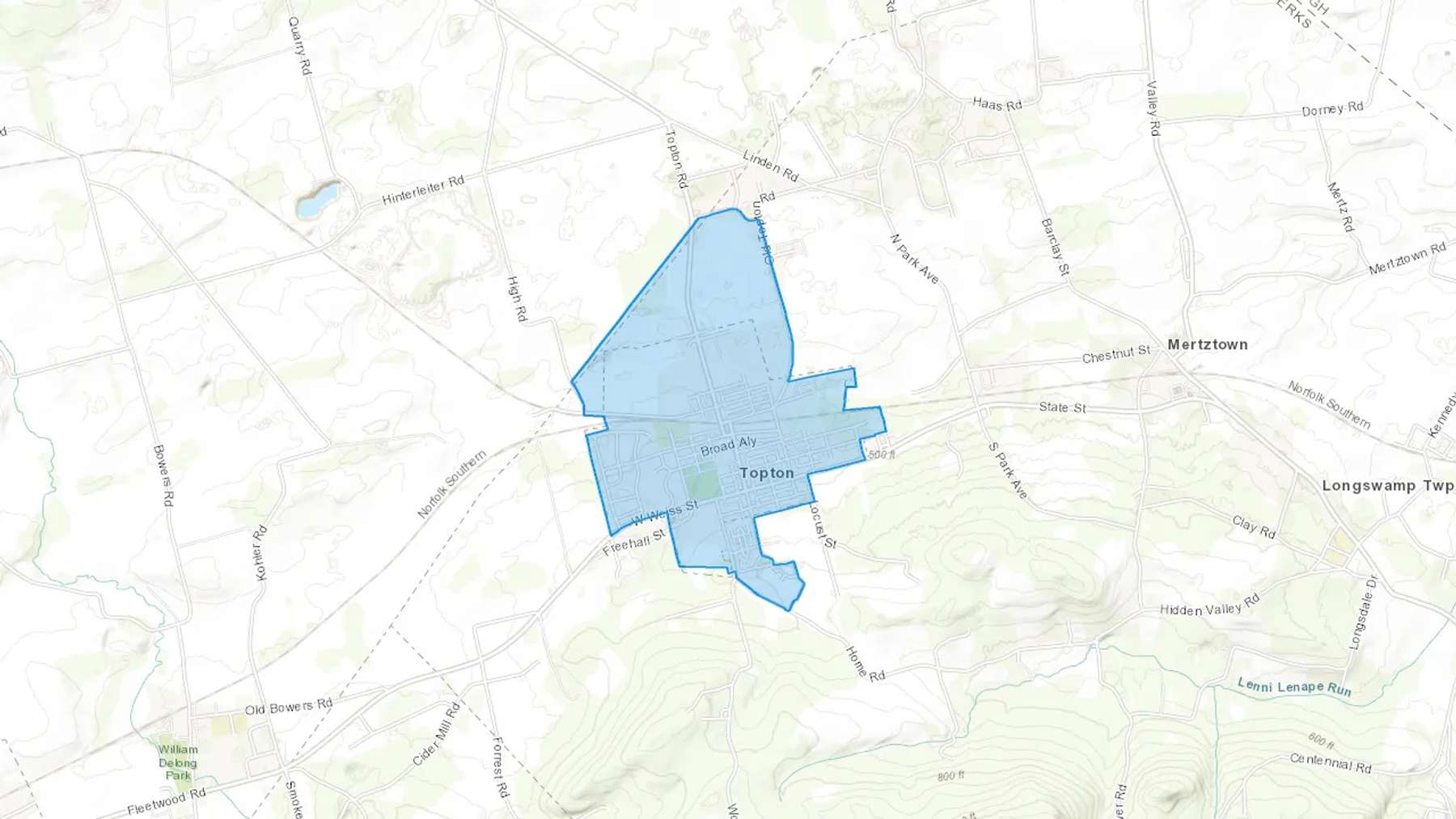 Topton, PA Cash heating Oil delivery map Map of the COD Fuel Oil delivery service area for Topton, PA