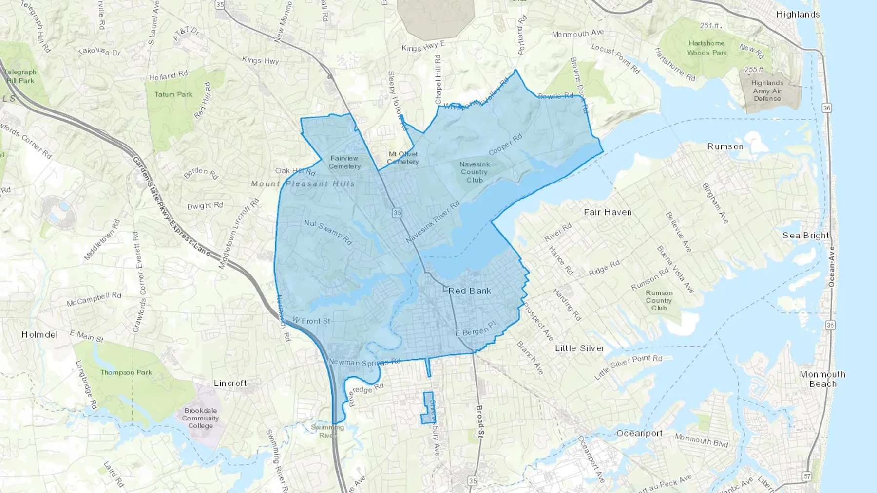 Red Bank, NJ Cash heating Oil delivery map Map of the COD Fuel Oil delivery service area for Red Bank, NJ