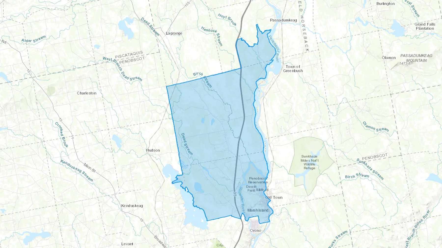 Old Town, ME Cash heating Oil delivery map Map of the COD Fuel Oil delivery service area for Old Town, ME
