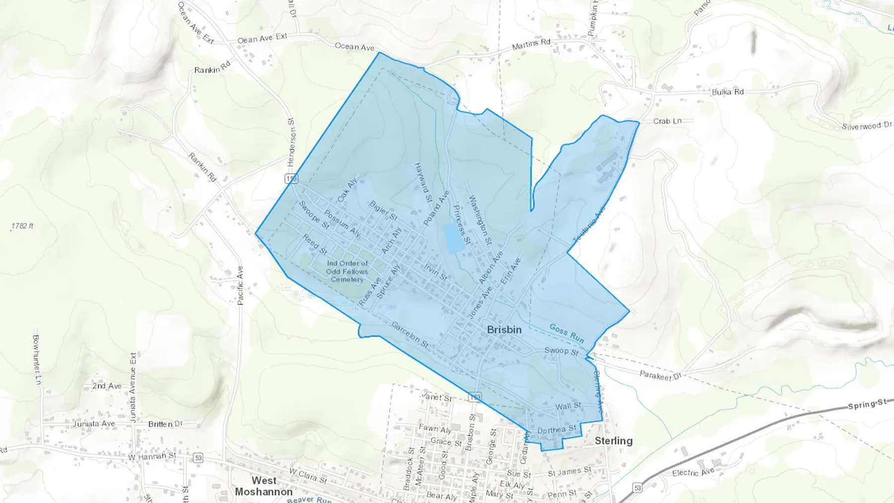 Brisbin, PA Cash heating Oil delivery map Map of the COD Fuel Oil delivery service area for Brisbin, PA