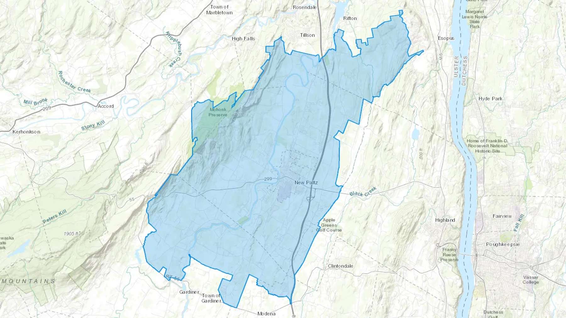 New Paltz, NY Cash heating Oil delivery map Map of the COD Fuel Oil delivery service area for New Paltz, NY