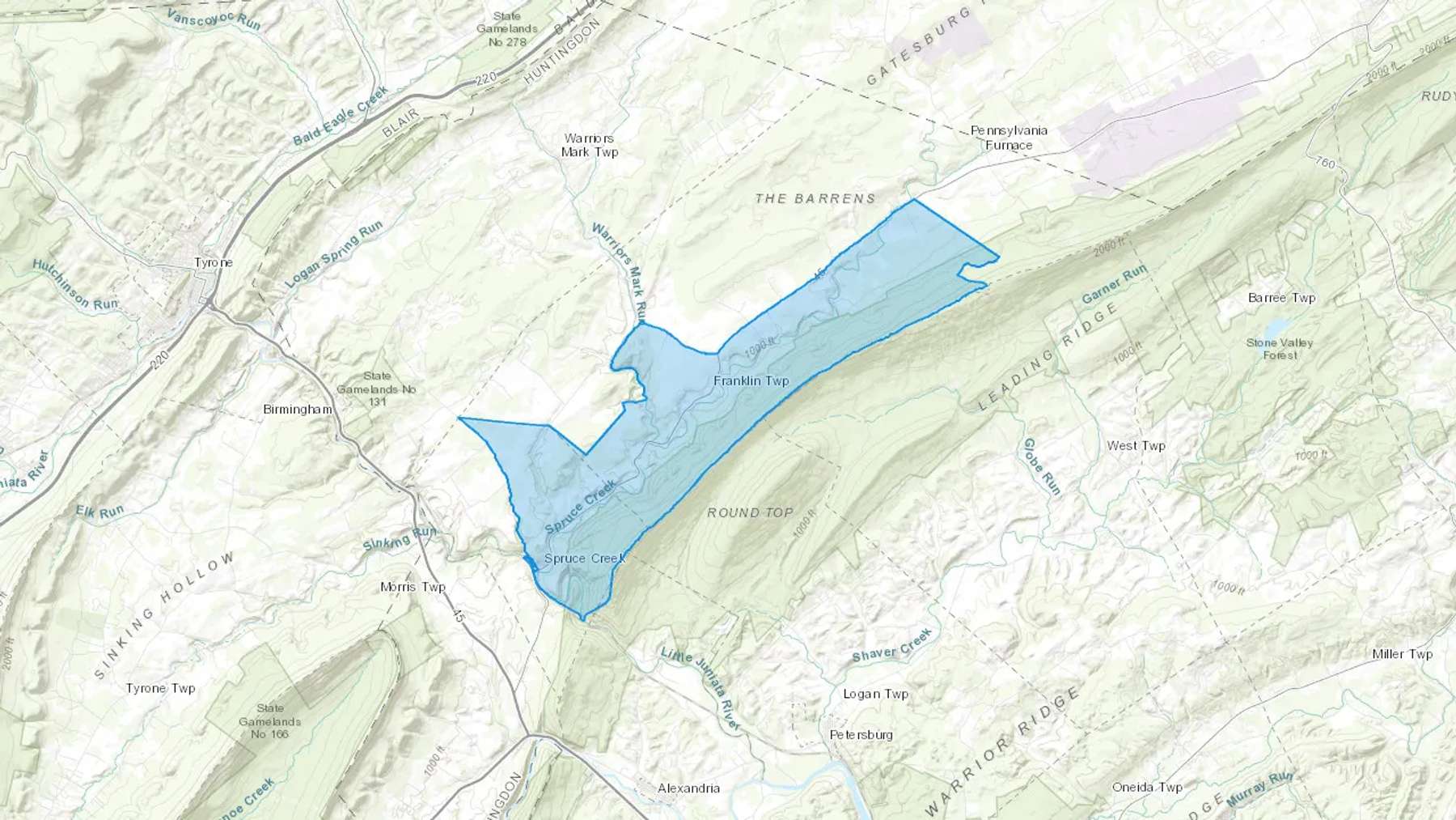 Spruce Creek, PA Cash heating Oil delivery map Map of the COD Fuel Oil delivery service area for Spruce Creek, PA