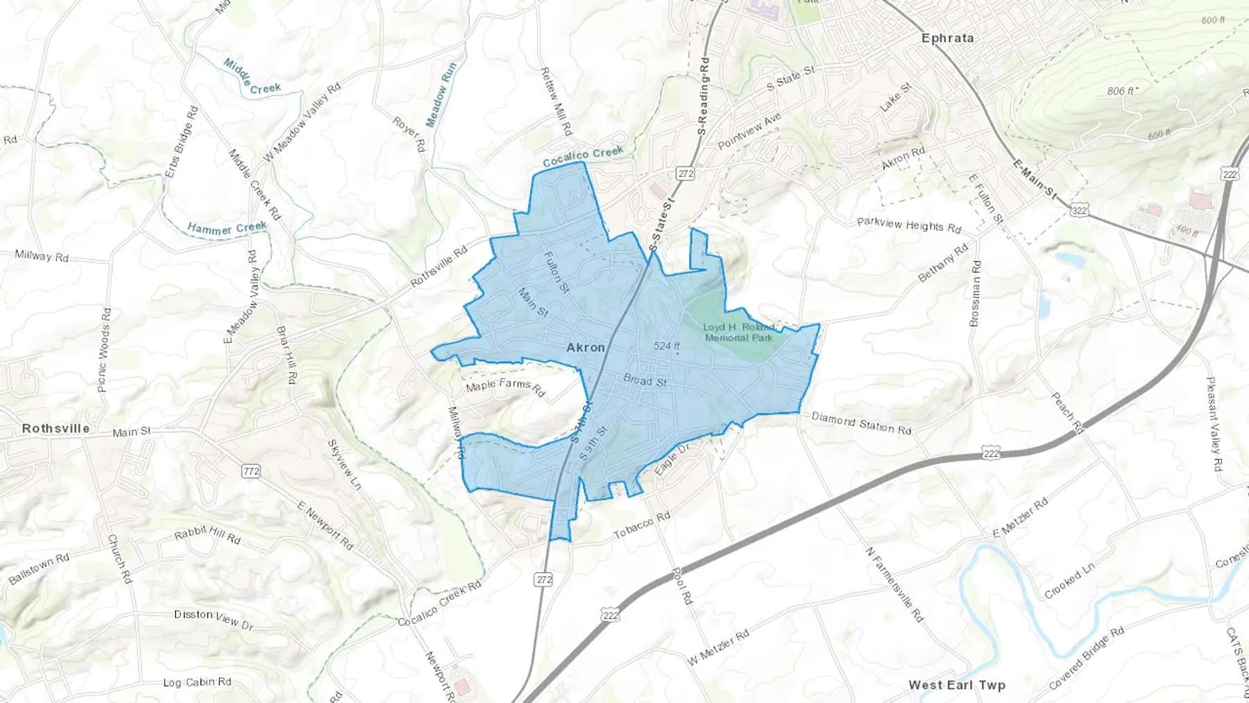 Akron, PA Cash heating Oil delivery map Map of the COD Fuel Oil delivery service area for Akron, PA