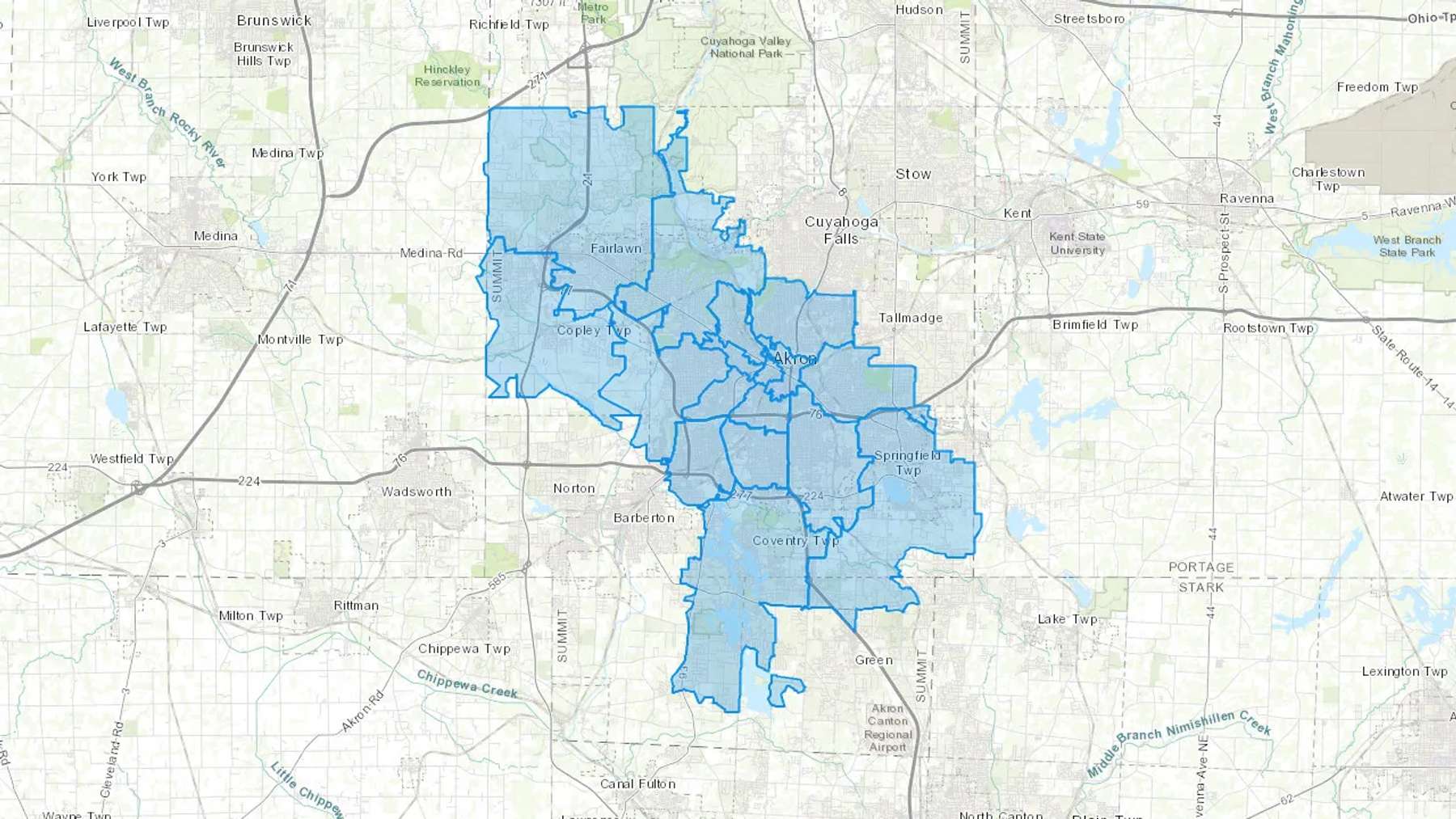Akron, OH Cash heating Oil delivery map Map of the COD Fuel Oil delivery service area for Akron, OH