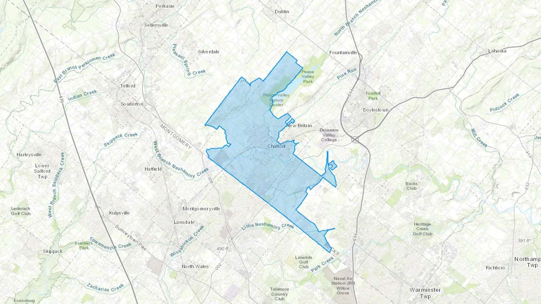 Chalfont, PA Cash heating Oil delivery map Map of the COD Fuel Oil delivery service area for Chalfont, PA