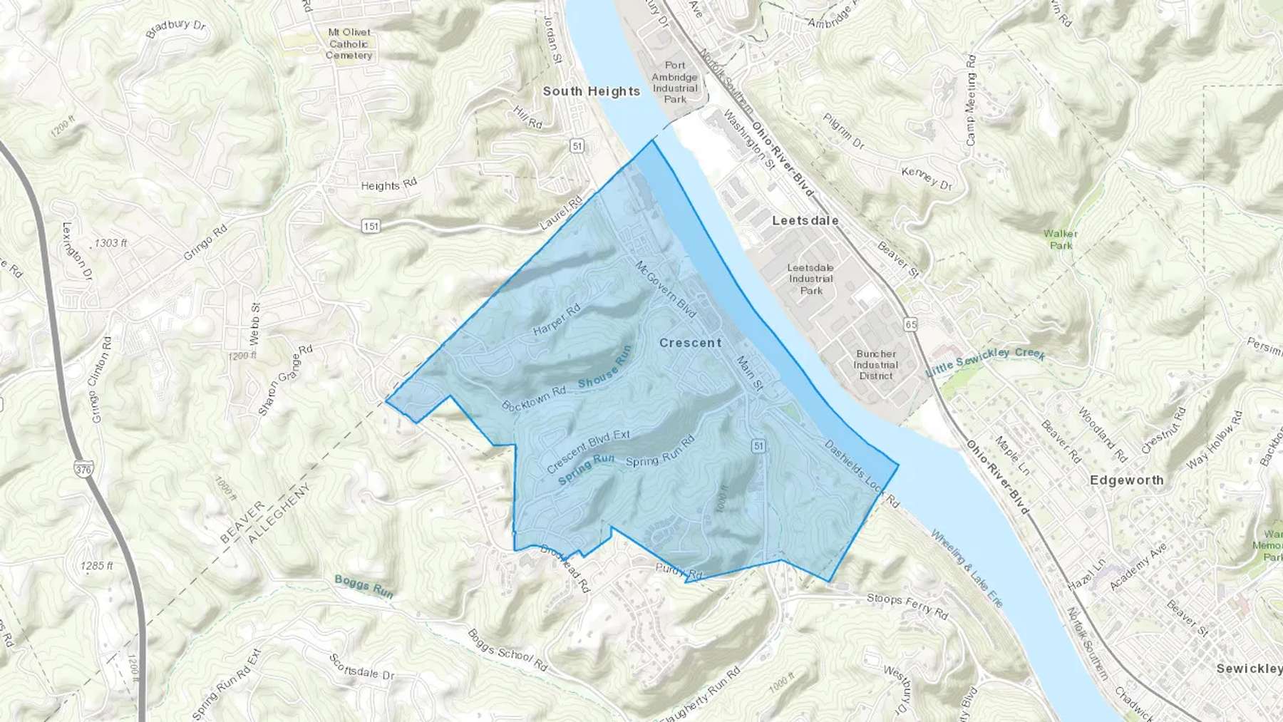 Crescent, PA Cash heating Oil delivery map Map of the COD Fuel Oil delivery service area for Crescent, PA
