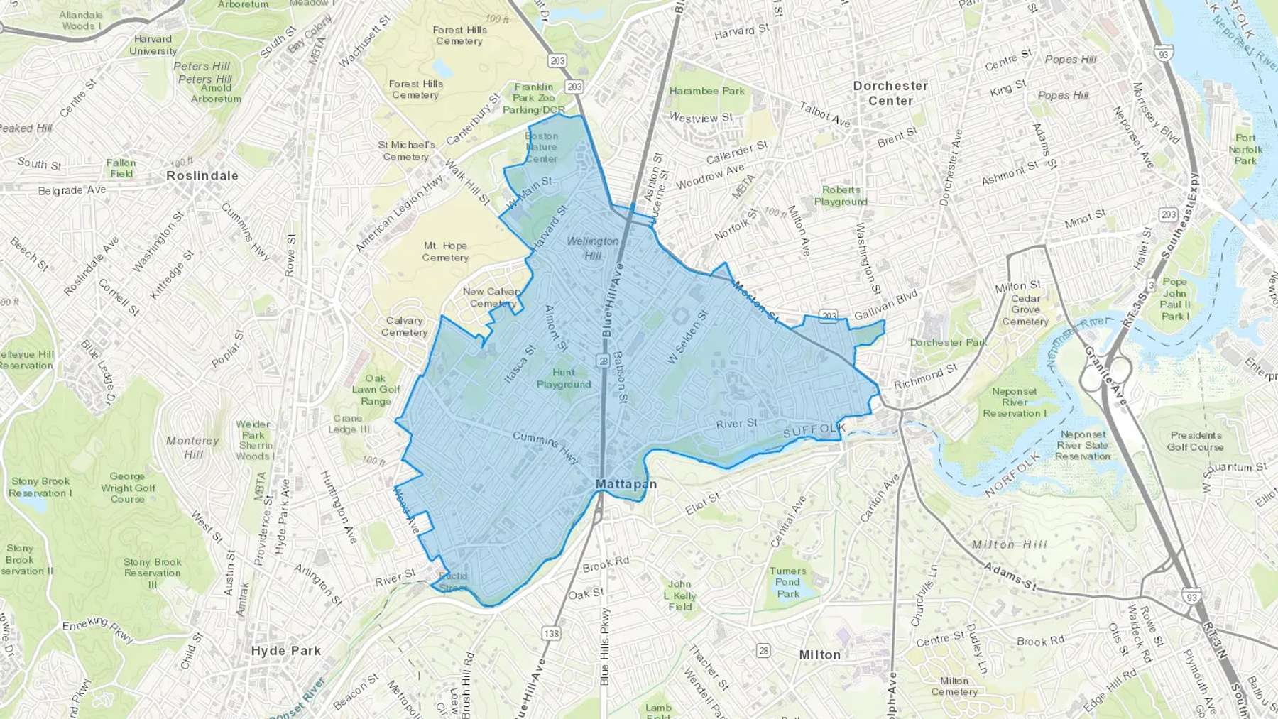 Mattapan, MA Cash heating Oil delivery map Map of the COD Fuel Oil delivery service area for Mattapan, MA