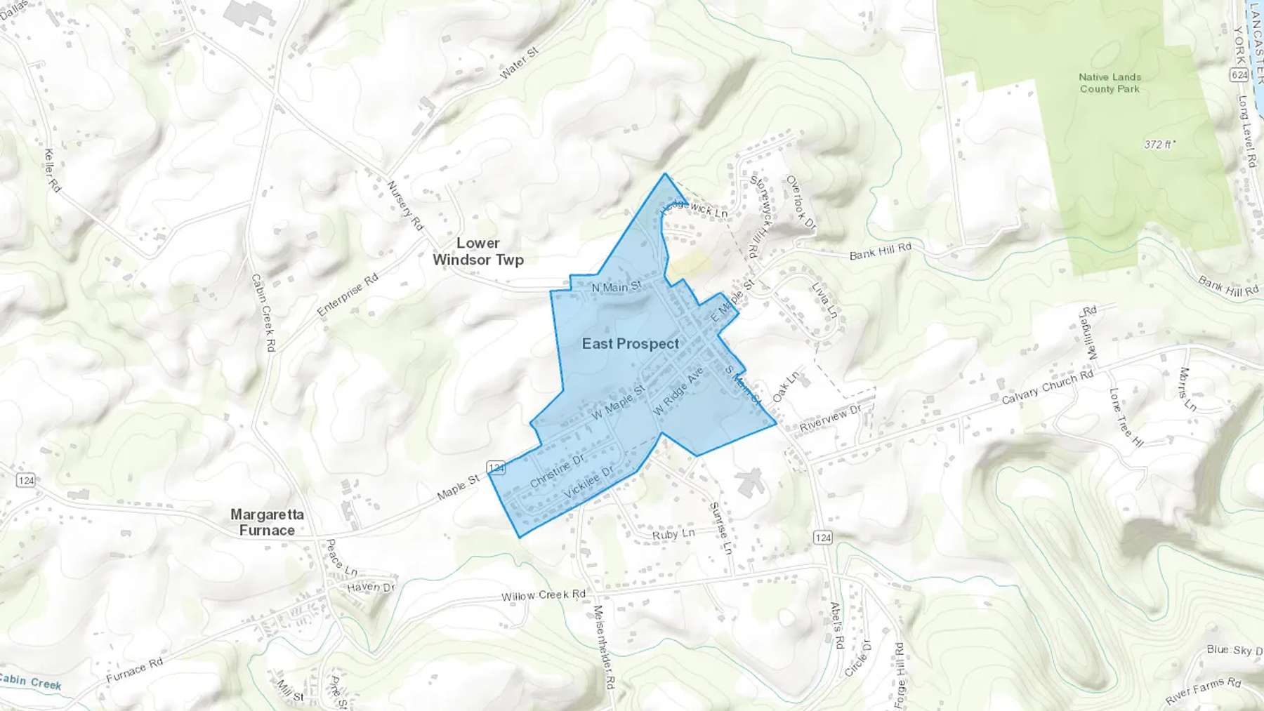 East Prospect, PA Cash heating Oil delivery map Map of the COD Fuel Oil delivery service area for East Prospect, PA