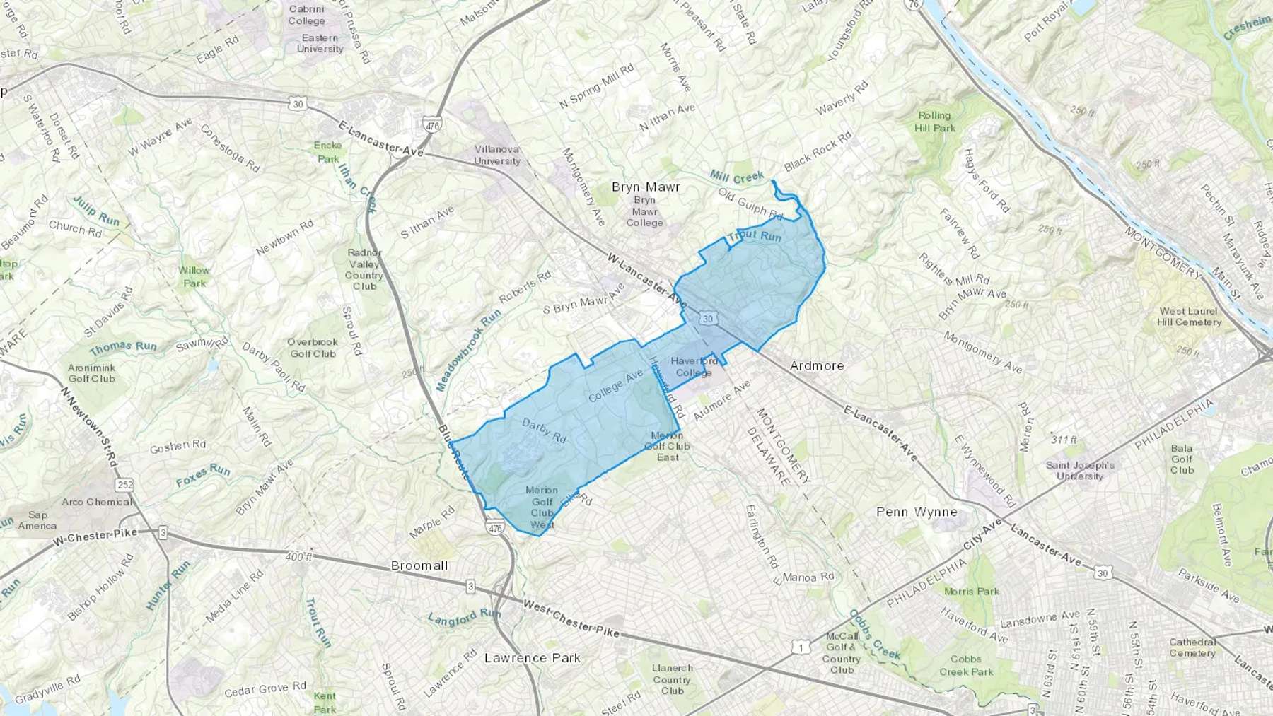 Haverford, PA Cash heating Oil delivery map Map of the COD Fuel Oil delivery service area for Haverford, PA