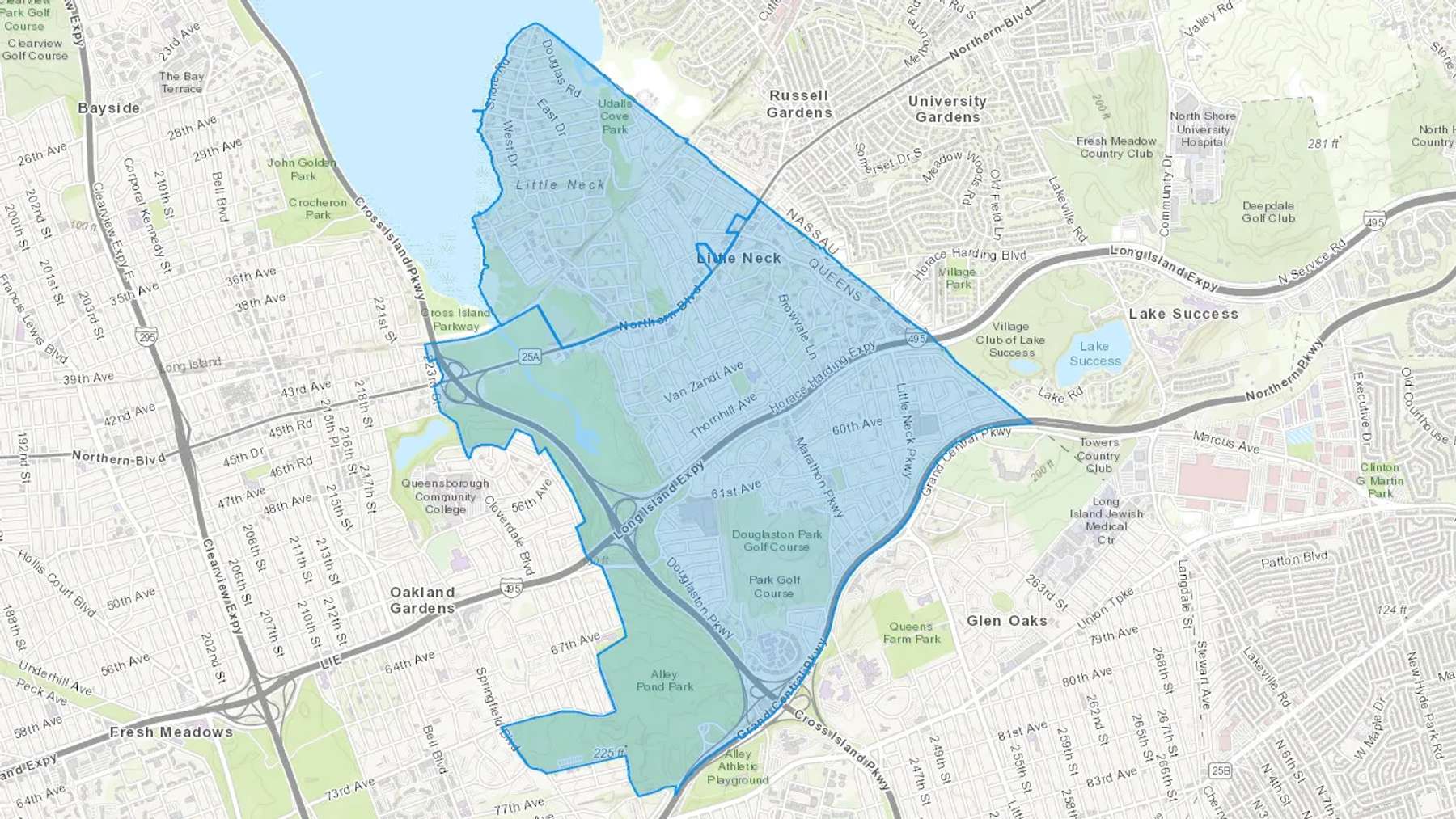 Little Neck, NY Cash heating Oil delivery map Map of the COD Fuel Oil delivery service area for Little Neck, NY