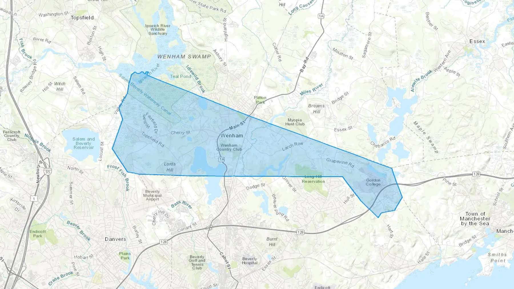 Wenham, MA Cash heating Oil delivery map Map of the COD Fuel Oil delivery service area for Wenham, MA