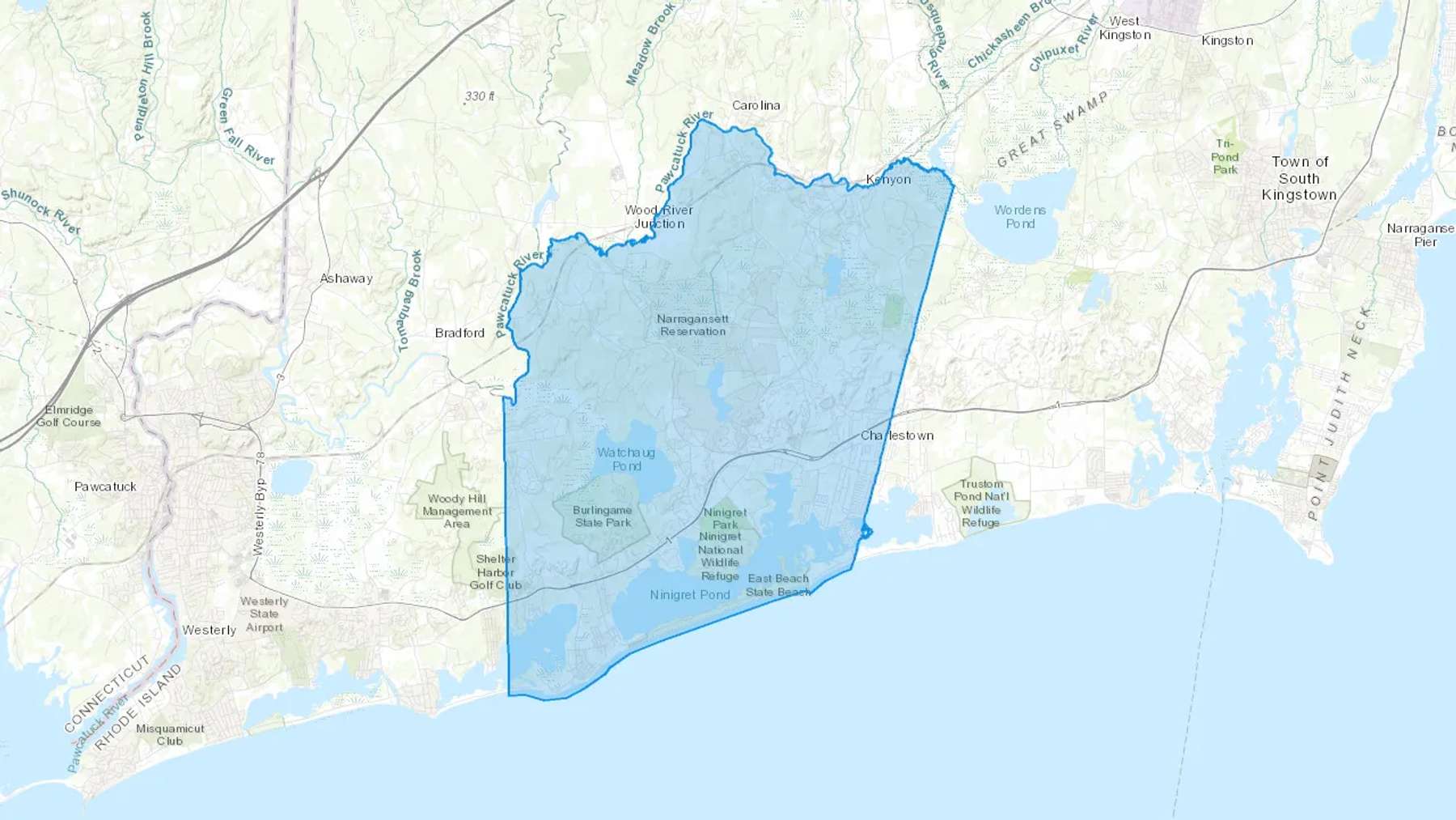Charlestown, RI Cash heating Oil delivery map Map of the COD Fuel Oil delivery service area for Charlestown, RI