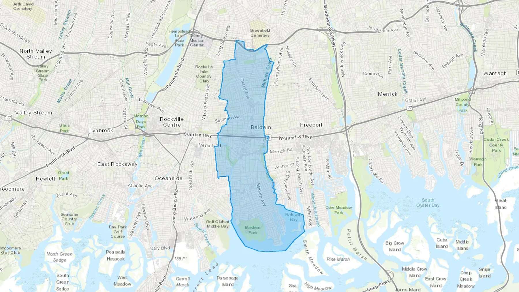 Baldwin, NY Cash heating Oil delivery map Map of the COD Fuel Oil delivery service area for Baldwin, NY