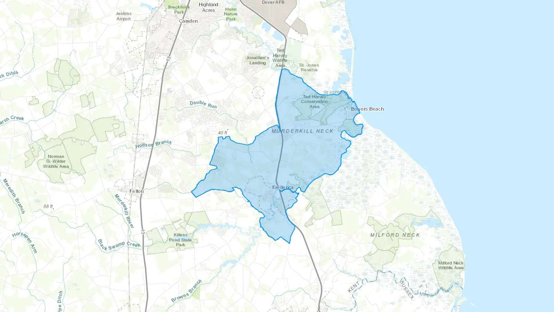 Frederica, DE Cash heating Oil delivery map Map of the COD Fuel Oil delivery service area for Frederica, DE