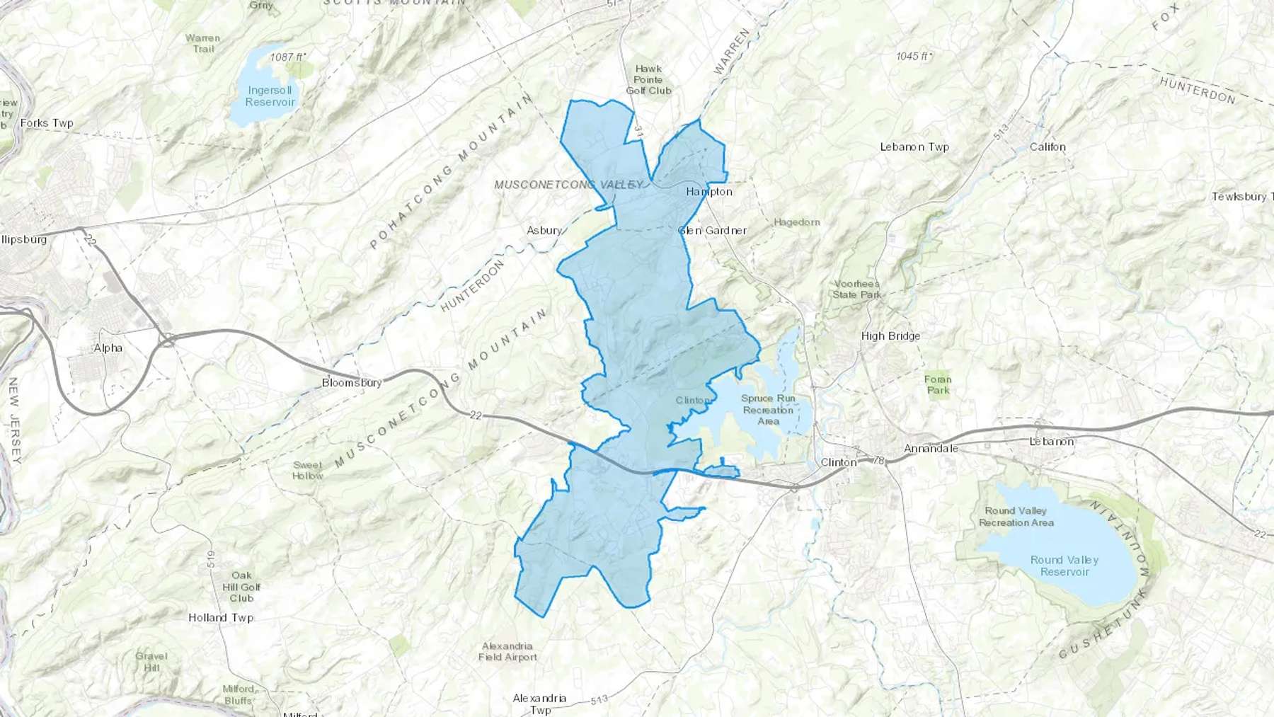 Hampton, NJ Cash heating Oil delivery map Map of the COD Fuel Oil delivery service area for Hampton, NJ