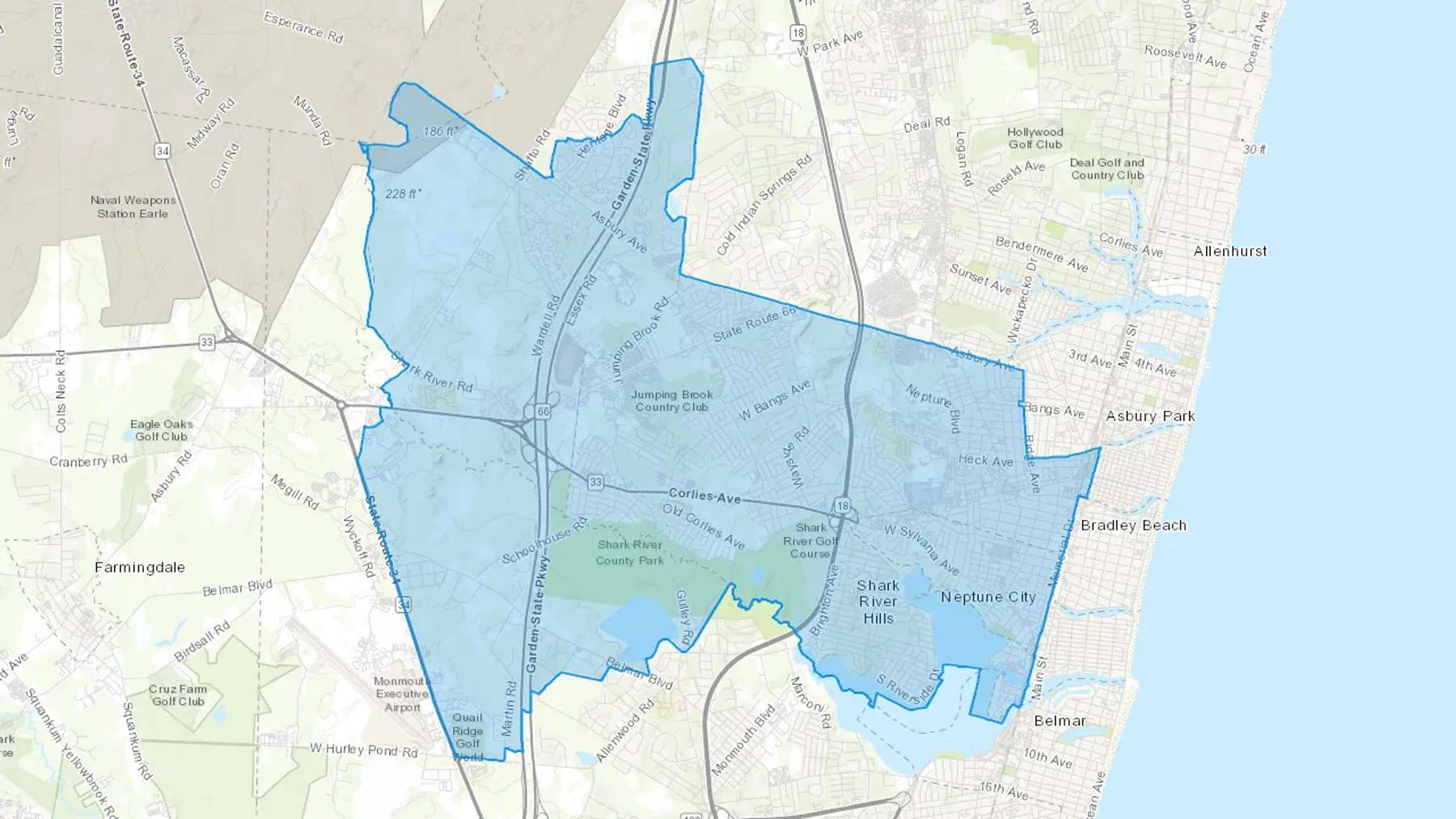 Neptune, NJ Cash heating Oil delivery map Map of the COD Fuel Oil delivery service area for Neptune, NJ