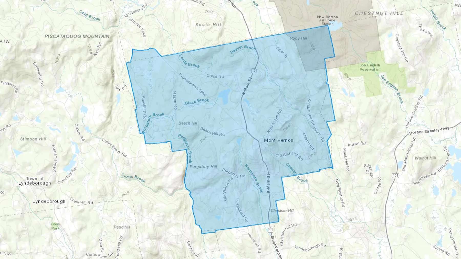 Mont Vernon, NH Cash heating Oil delivery map Map of the COD Fuel Oil delivery service area for Mont Vernon, NH