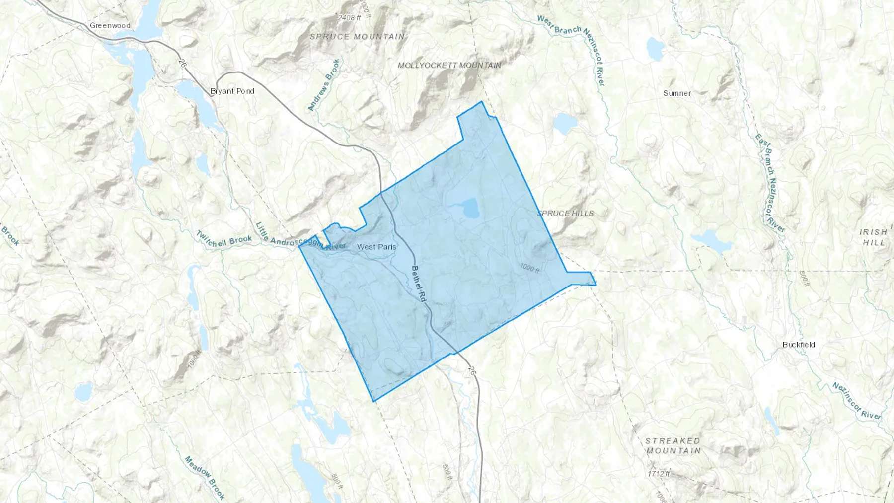 West Paris, ME Cash heating Oil delivery map Map of the COD Fuel Oil delivery service area for West Paris, ME
