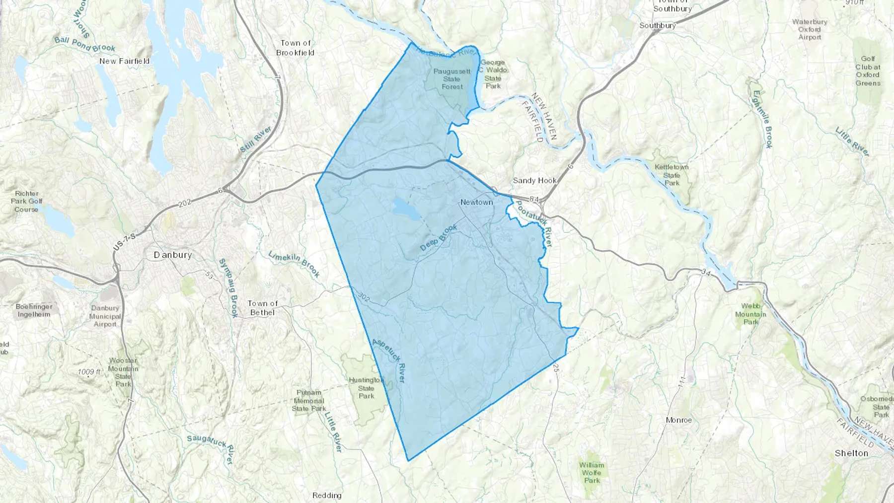 Newtown, CT Cash heating Oil delivery map Map of the COD Fuel Oil delivery service area for Newtown, CT