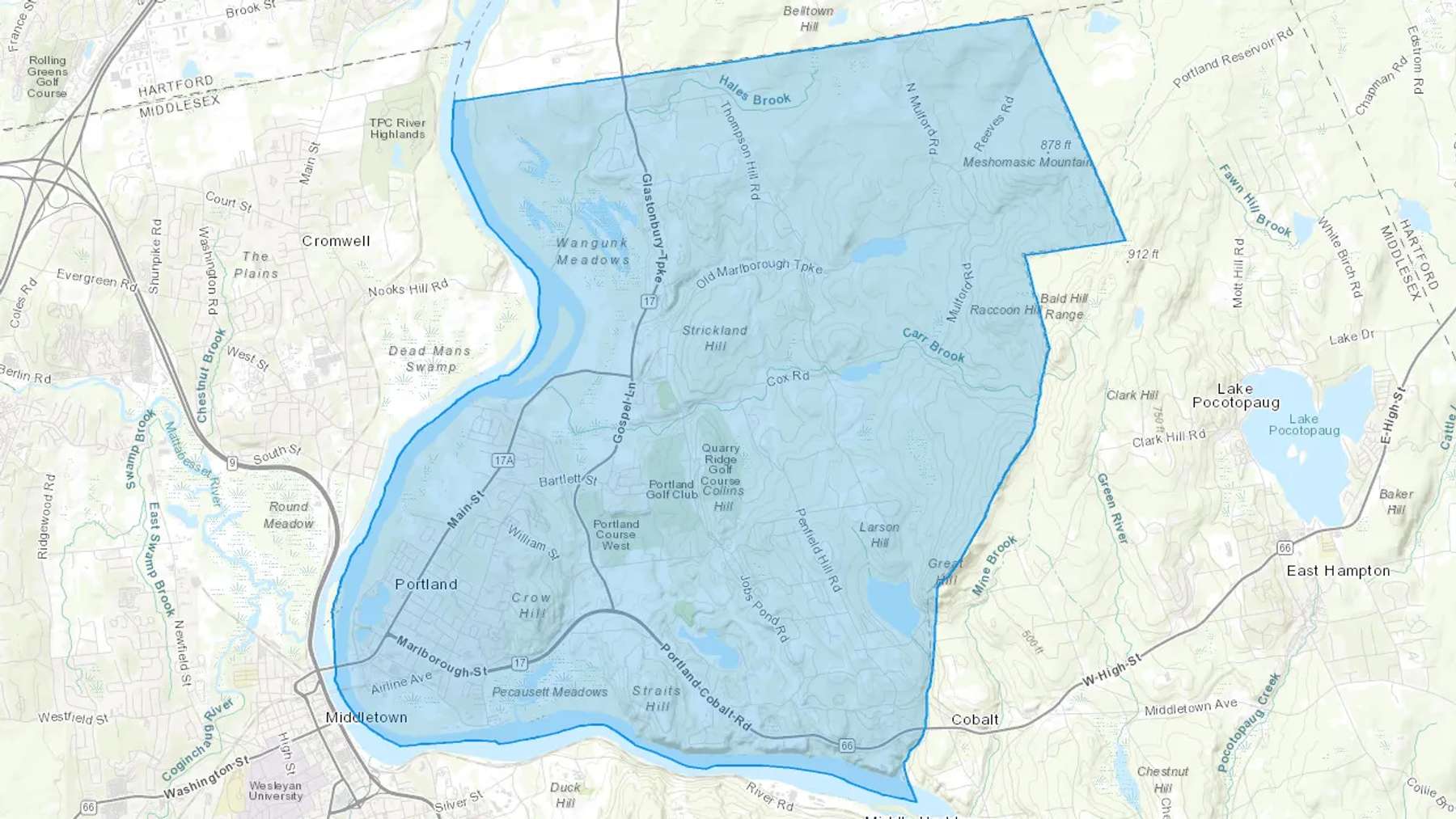 Portland, CT Cash heating Oil delivery map Map of the COD Fuel Oil delivery service area for Portland, CT