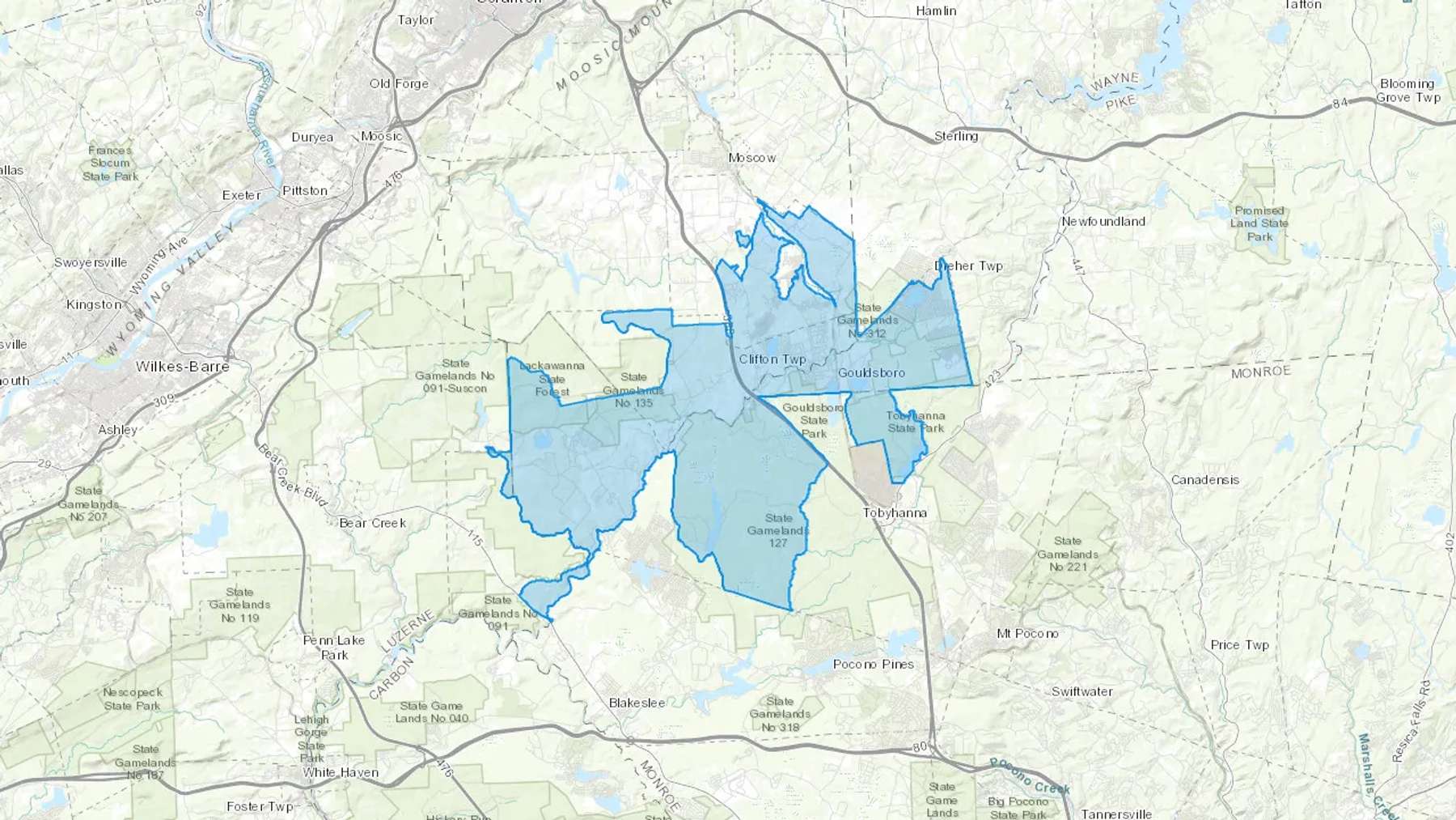 Gouldsboro, PA Cash heating Oil delivery map Map of the COD Fuel Oil delivery service area for Gouldsboro, PA