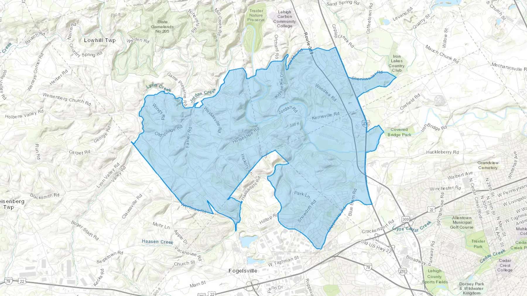 Orefield, PA Cash heating Oil delivery map Map of the COD Fuel Oil delivery service area for Orefield, PA