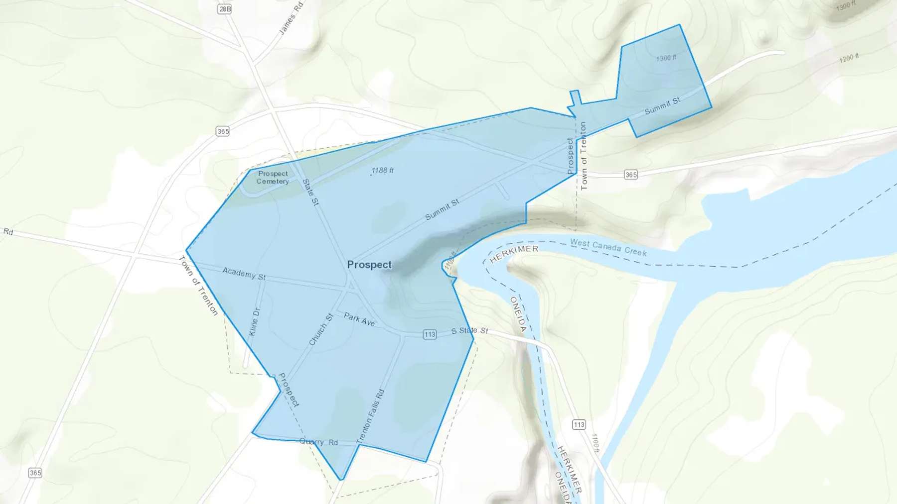 Prospect, NY Cash heating Oil delivery map Map of the COD Fuel Oil delivery service area for Prospect, NY