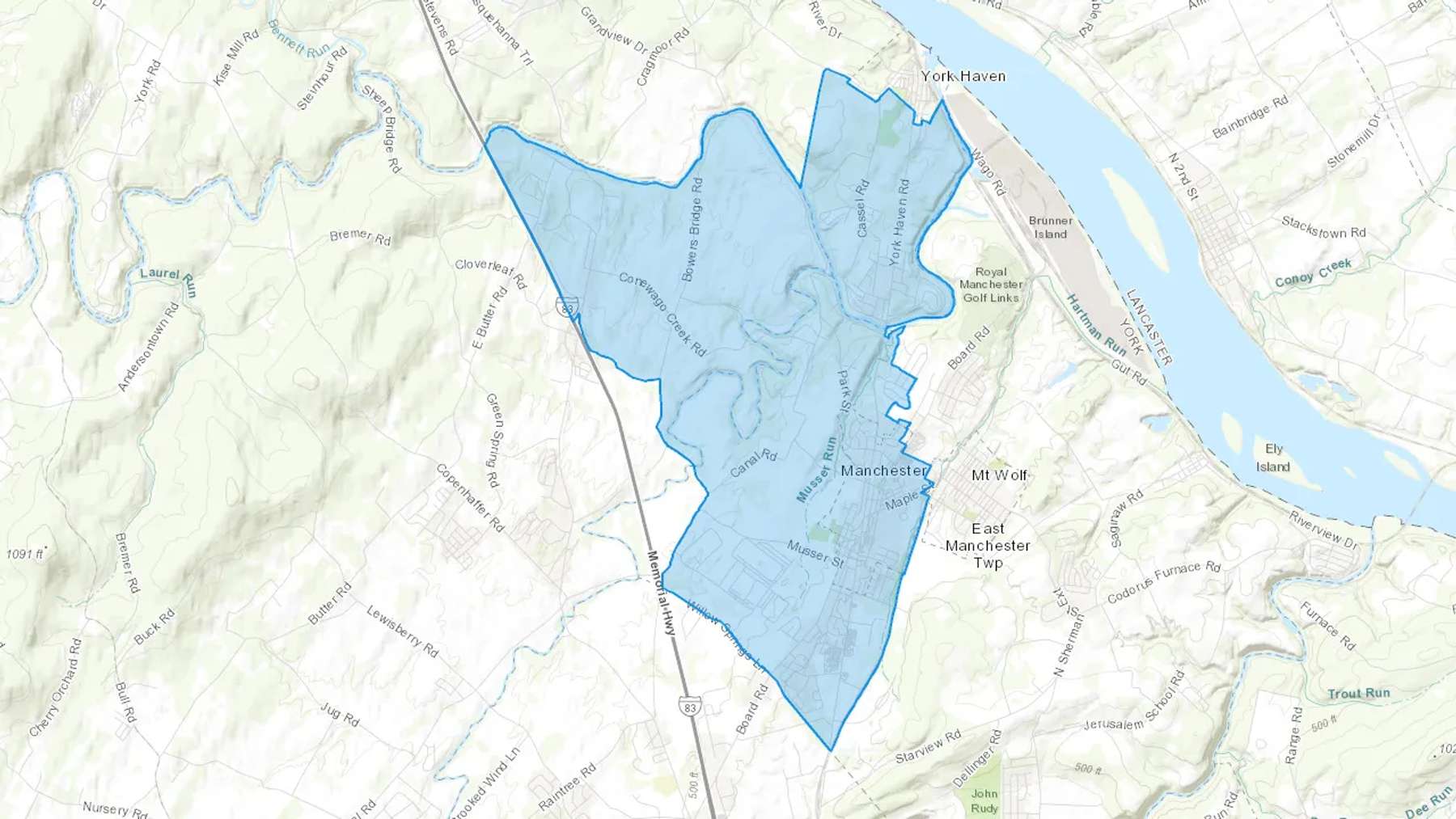 Manchester, PA Cash heating Oil delivery map Map of the COD Fuel Oil delivery service area for Manchester, PA