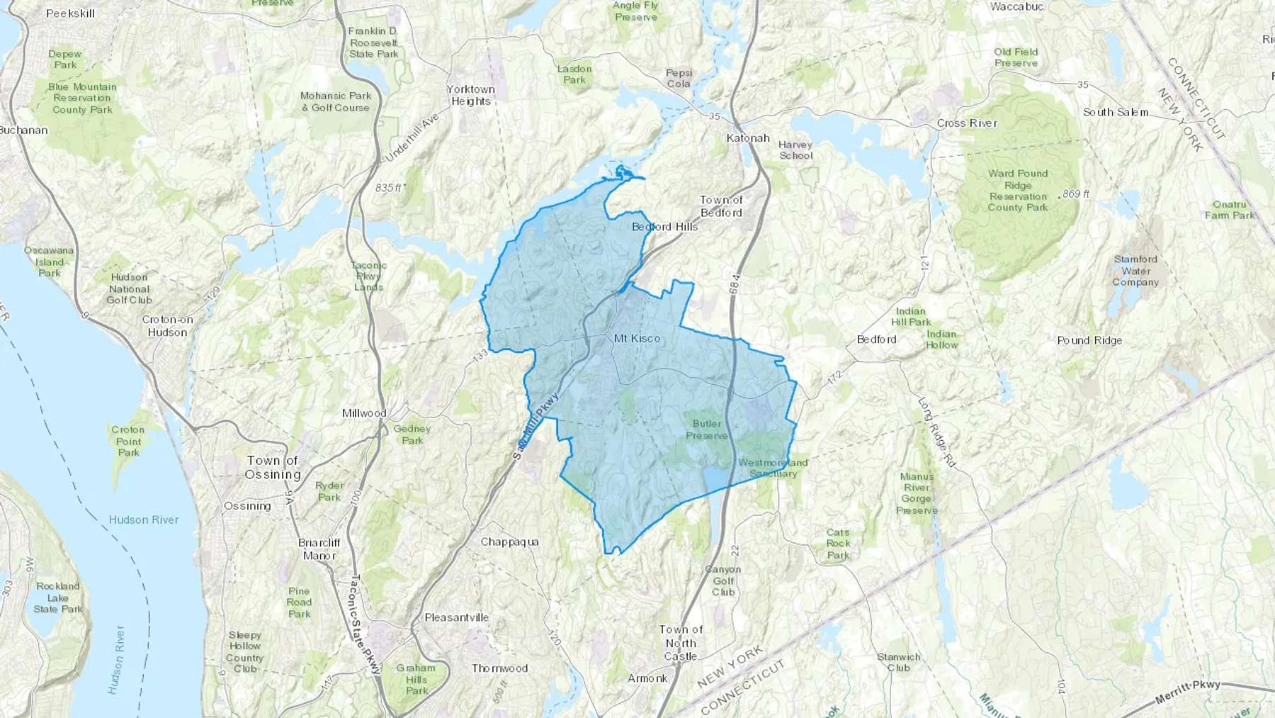 Mount Kisco, NY Cash heating Oil delivery map Map of the COD Fuel Oil delivery service area for Mount Kisco, NY