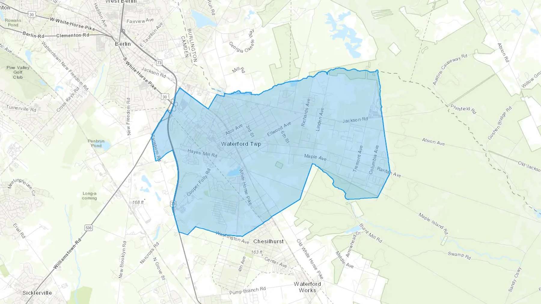 Atco, NJ Cash heating Oil delivery map Map of the COD Fuel Oil delivery service area for Atco, NJ
