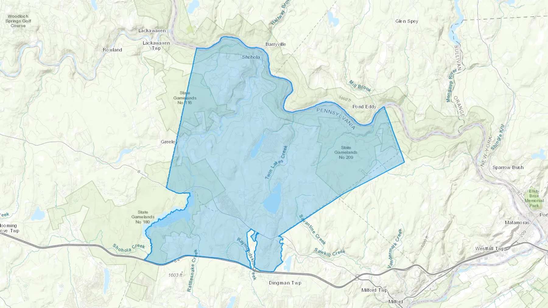 Shohola, PA Cash heating Oil delivery map Map of the COD Fuel Oil delivery service area for Shohola, PA